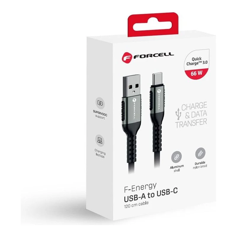 FORCELL КАБЕЛ USB-A КЪМ USB-C QC4.0 66W CAFULE 1,2M ЧЕРЕН