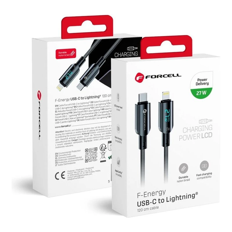 FORCELL КАБЕЛ USB-C КЪМ LIGHTENING 27W ДИГИТАЛ 1,2М ЧЕРЕН