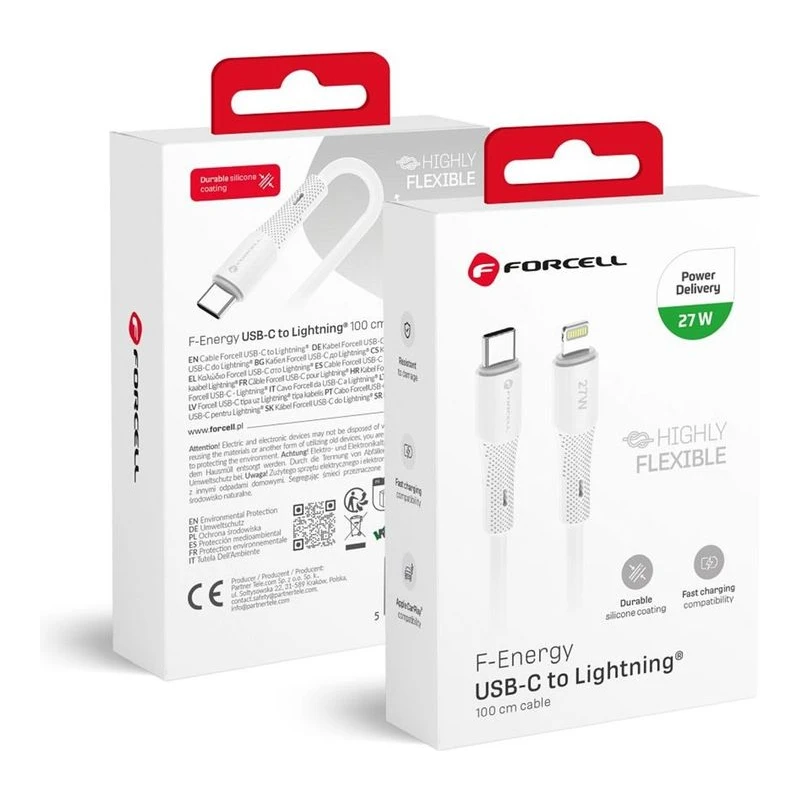FORCELL КАБЕЛ USB-C КЪМ LIGHTENING PD 27W 1М БЯЛ