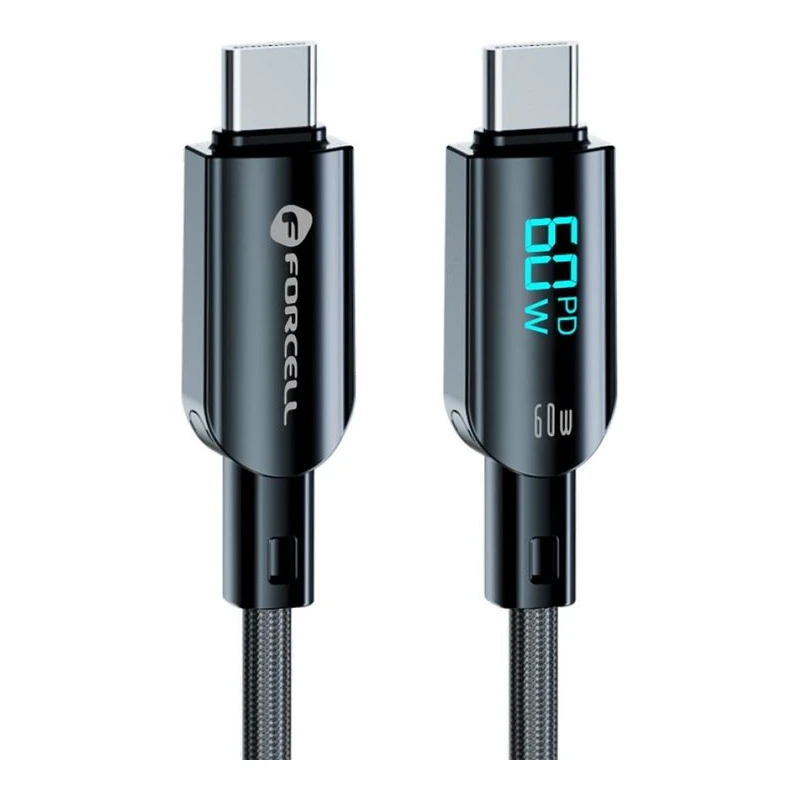 FORCELL КАБЕЛ USB-C КЪМ USB-C QC4.0 60W ДИГИТАЛ 1,2М ЧЕРЕН