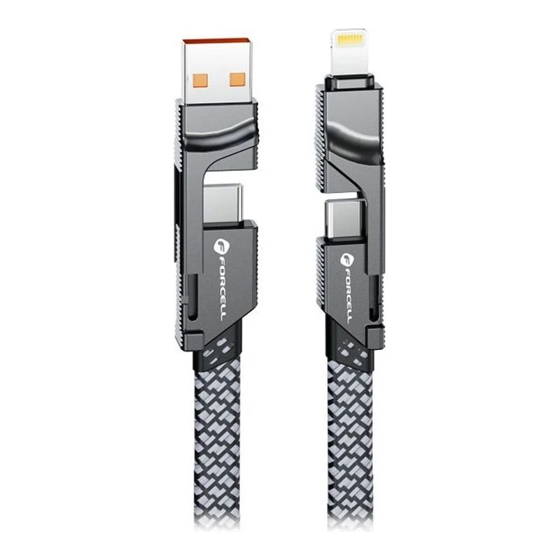 FORCELL КАБЕЛ 4 В 1 USB-C/USB-A КЪМ USB-C/LIGHTENING 60W 1M