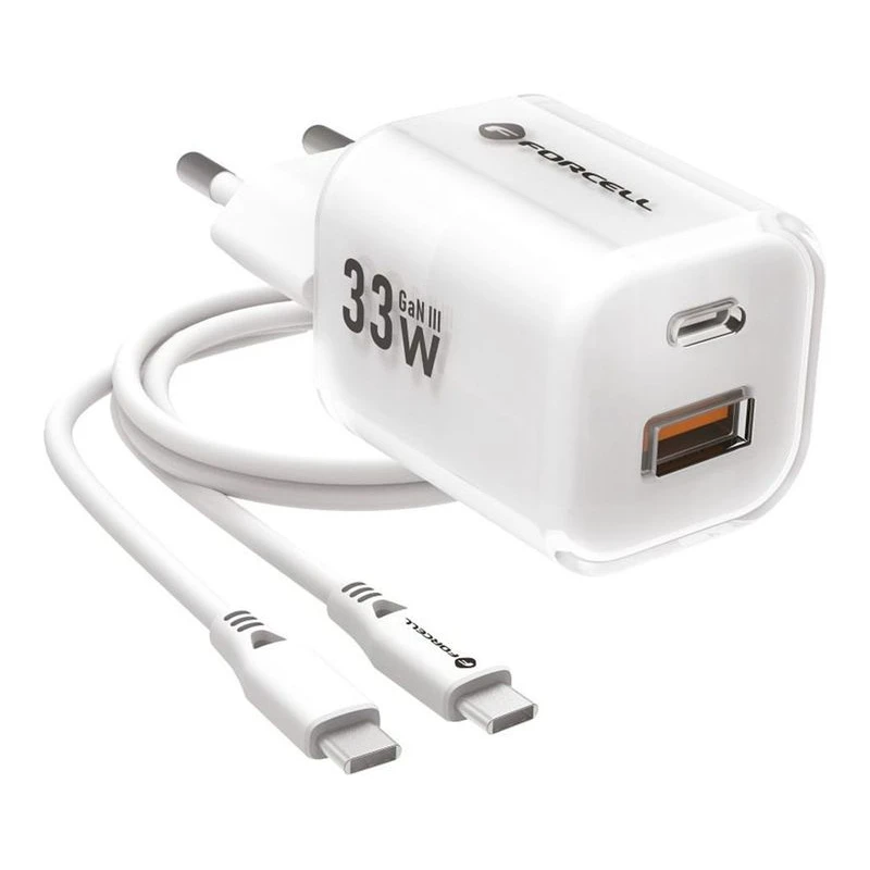 FORCELL ЗАРЯДНО 220V GAN 3 USB-C+USB-A QC 33W С КАБЕЛ