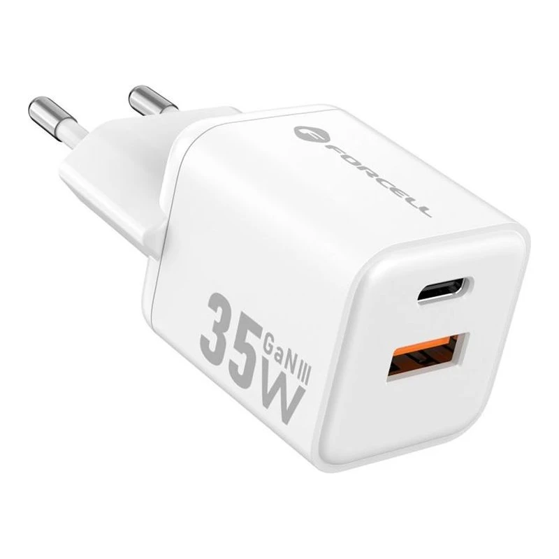 FORCELL ЗАРЯДНО МИНИ 220V GAN 3 USB-C+USB-A QC 35W БЯЛ
