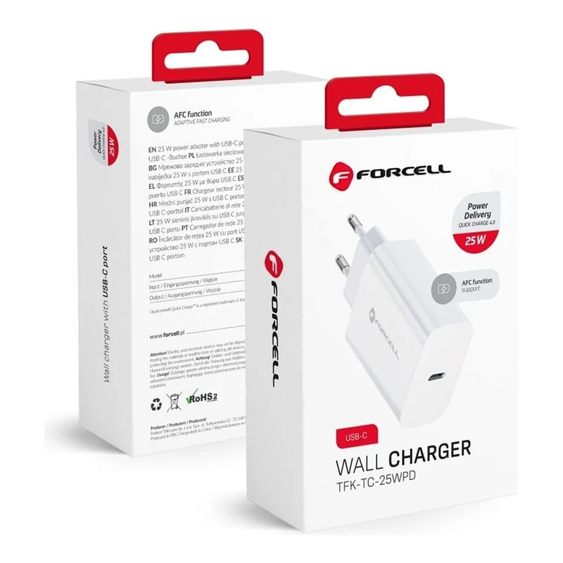 FORCELL ЗАРЯДНО 220V USB-C PD QC4.0 25W БЯЛ