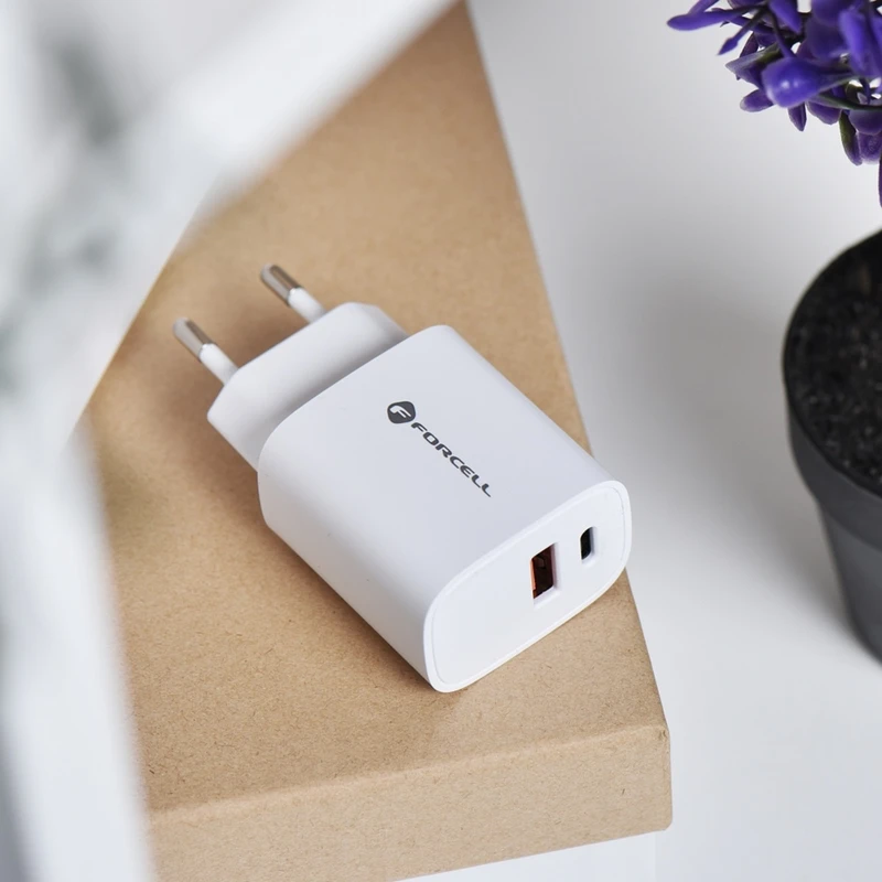 FORCELL ЗАРЯДНО 220V USB-C + USB-A PD QC4.0 30W БЯЛ