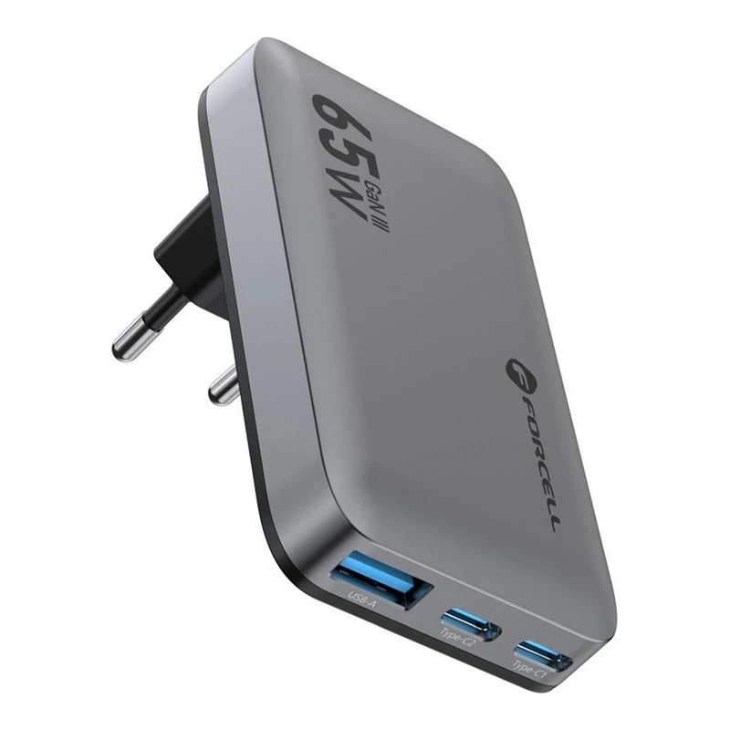FORCELL ЗАРЯДНО 220V GAN3 ULTRA SLIM 2XUSB C+USB A 65W
