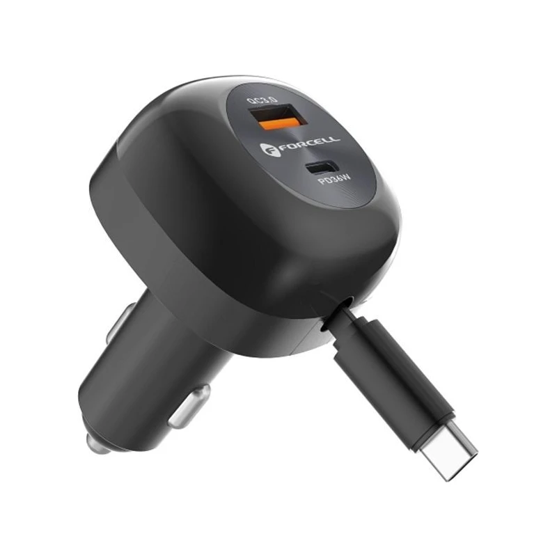 FORCELL ЗАРЯДНО 12V USB-A/USB-C + КАБЕЛ USB-C QC4.0 75W