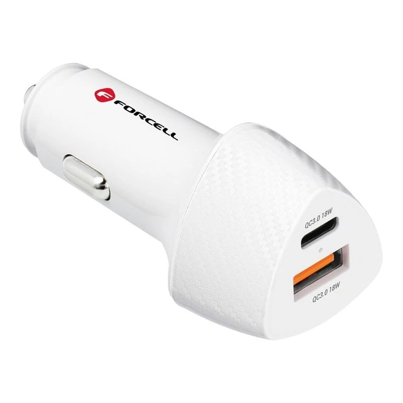FORCELL ЗАРЯДНО 12V CARBON USB-C + USB-A QC3.0 38W БЯЛ