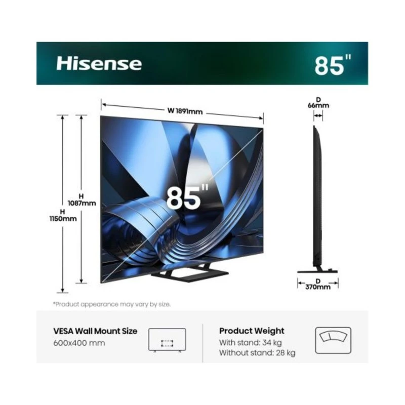 HISENSE 85U7SE MINI-LED QLED AI SMART TV