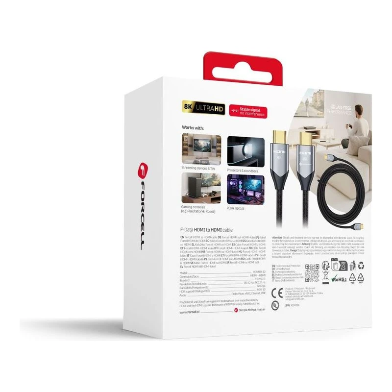 FORCELL HDMI 2.1 КАБЕЛ 8К 60HZ/4K 120HZ 48GBPS 3M ЧЕРЕН