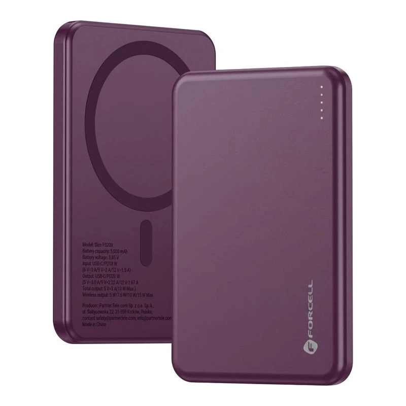 FORCELL ВЪНШНА БАТЕРИЯ SLIM MAGSAFE QUICK 5000MAH БОРДО