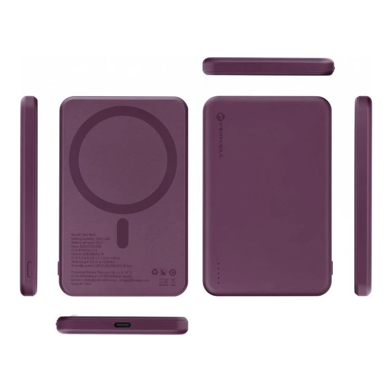 FORCELL ВЪНШНА БАТЕРИЯ SLIM MAGSAFE QUICK 5000MAH БОРДО