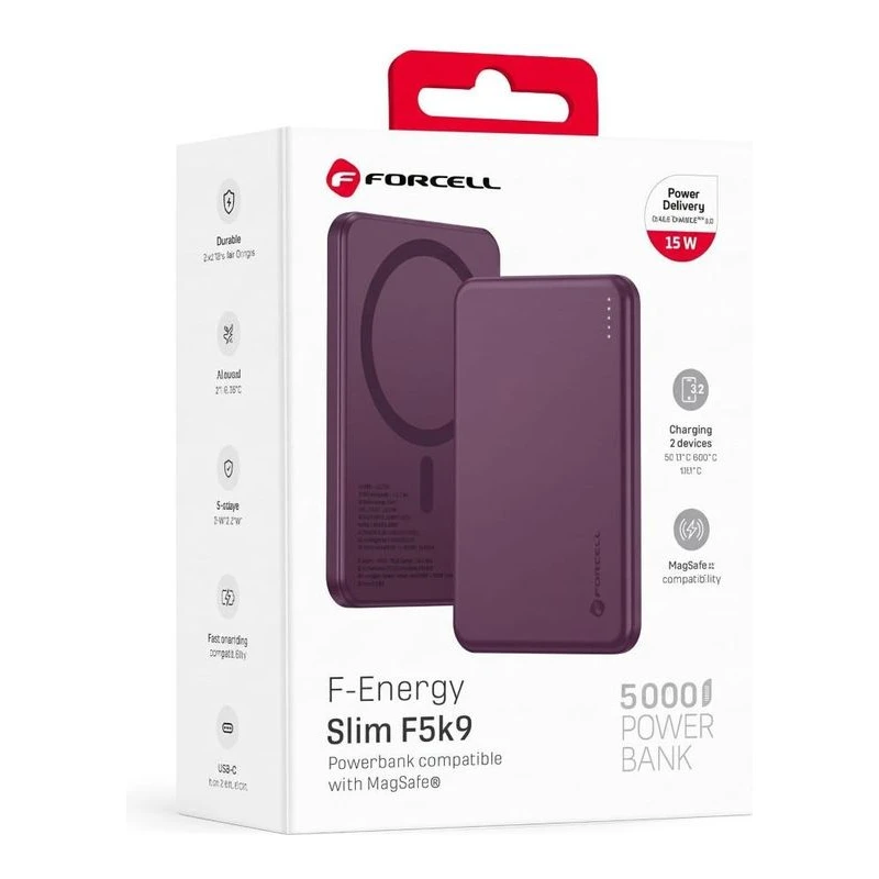 FORCELL ВЪНШНА БАТЕРИЯ SLIM MAGSAFE QUICK 5000MAH БОРДО