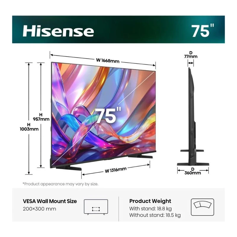 HISENSE 75E7S UHD QLED SMART TV