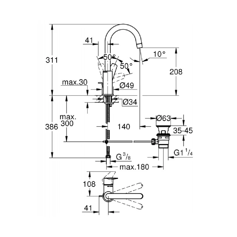 GROHE BAUEDGE ЕДНОРЪКОХВАТКОВ L-РАЗМЕР 23760001