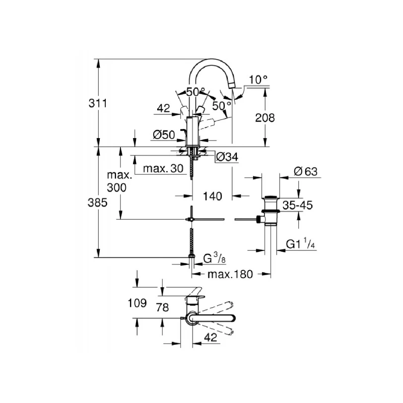 GROHE EUROSMART ЕДНОРЪКОХВАТКОВ L-РАЗМЕР 23537003