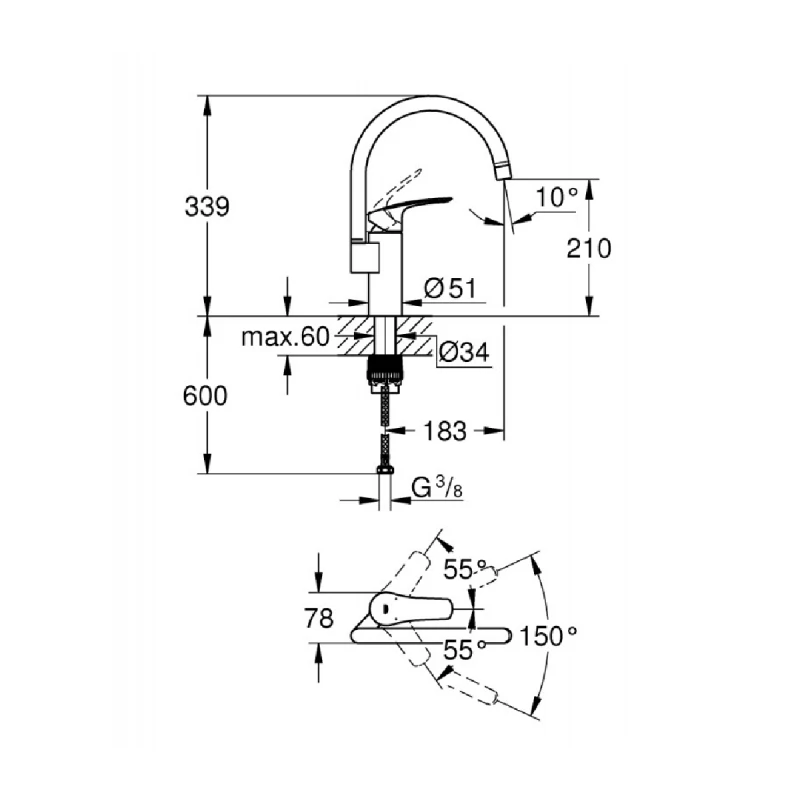 GROHE EUROSMART С ВИСОК ЧУЧУР 33202003