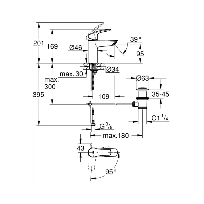 GROHE EUROSMART ЕДНОРЪКОХВАТКОВ S-РАЗМЕР 32926003