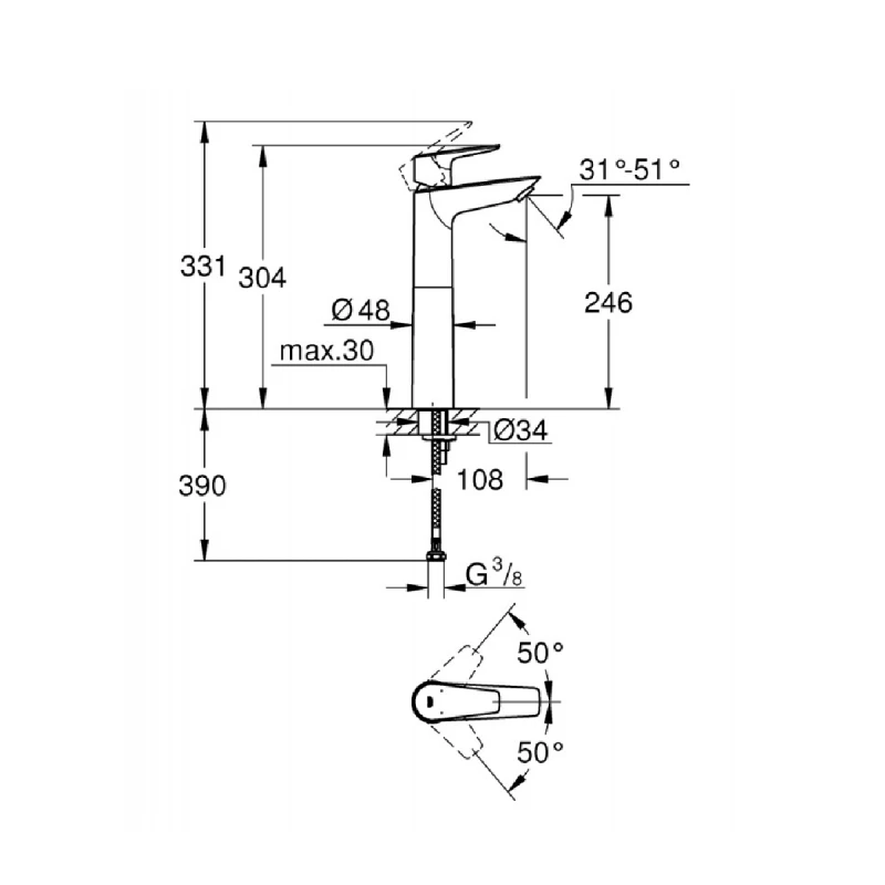 GROHE BAUEDGE ЕДНОРЪКОХВАТКОВ XL-РАЗМЕР 23761001