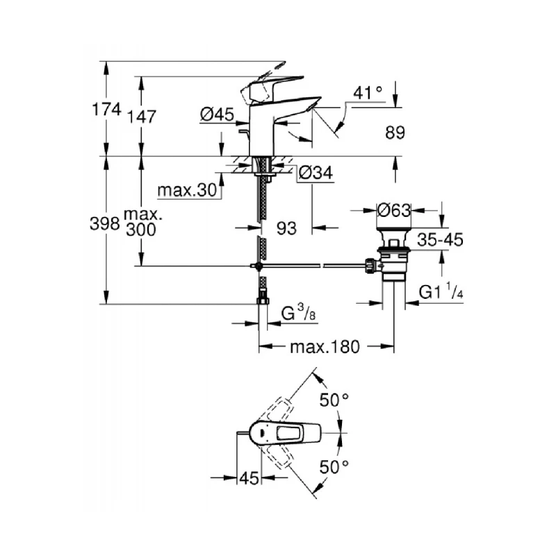 GROHE BAULOOP ЕДНОРЪКОХВАТКОВ S-РАЗМЕР 23335001