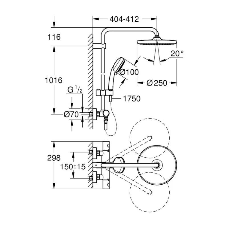 GROHE TEMPCOSMOPOLITAN 250 ЗА СТЕНЕН МОНТАЖ 26670000