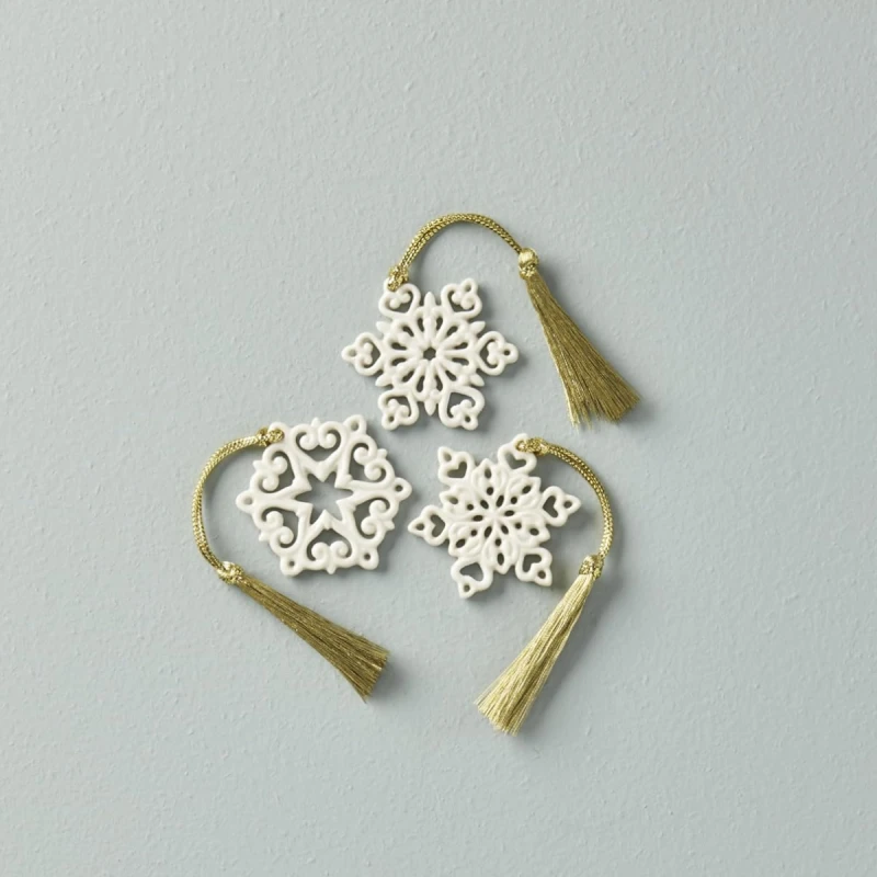 LENOX 888922 PIERCED SNOWFLAKE 3PC ORNAMENT SET