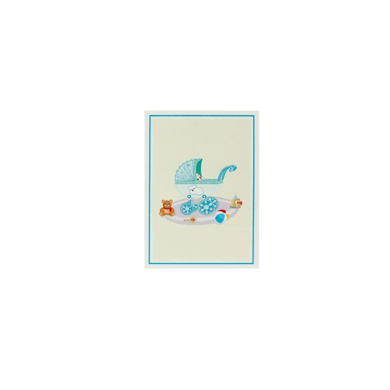KIRIORI POP UP 3D  КАРТИЧКА  БЕБЕ В КОЛИЧКА СИНЯ