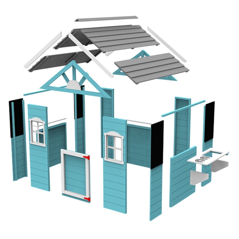 Детска Дървена Къщичка за Игра на Открито GINGER HOME с Кухненски Плот и Аксесоари – За Двор и Градина, 110×103×137.5 см