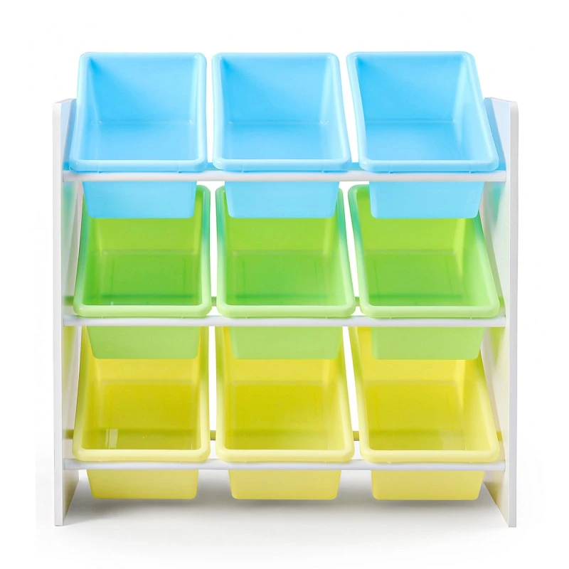 Етажерка за Играчки и Книжки, Секция за Детска Стая с 9 Кутии за Съхранение, Дървен органайзер - РУСАЛКА