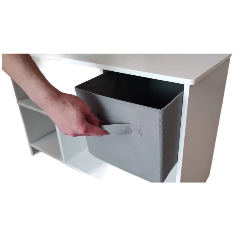 Дървен Скрин с 6 Текстилни Чекмеджета за Съхранение - WHITE/GREY