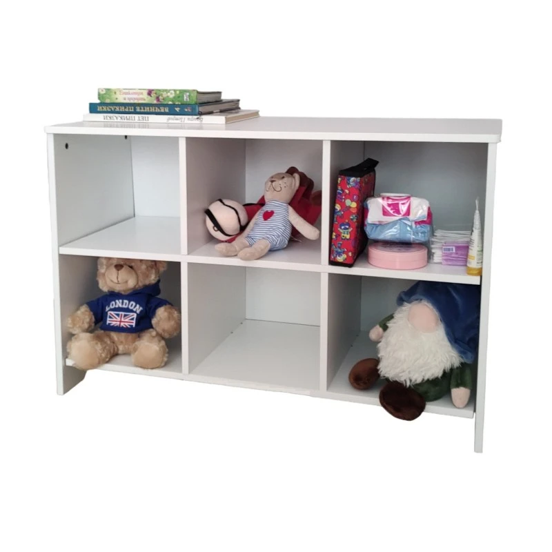 Дървен Скрин с 6 Текстилни Чекмеджета за Съхранение - WHITE/GREY