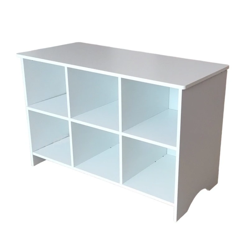 Дървен Скрин с 6 Текстилни Чекмеджета за Съхранение - WHITE/GREY