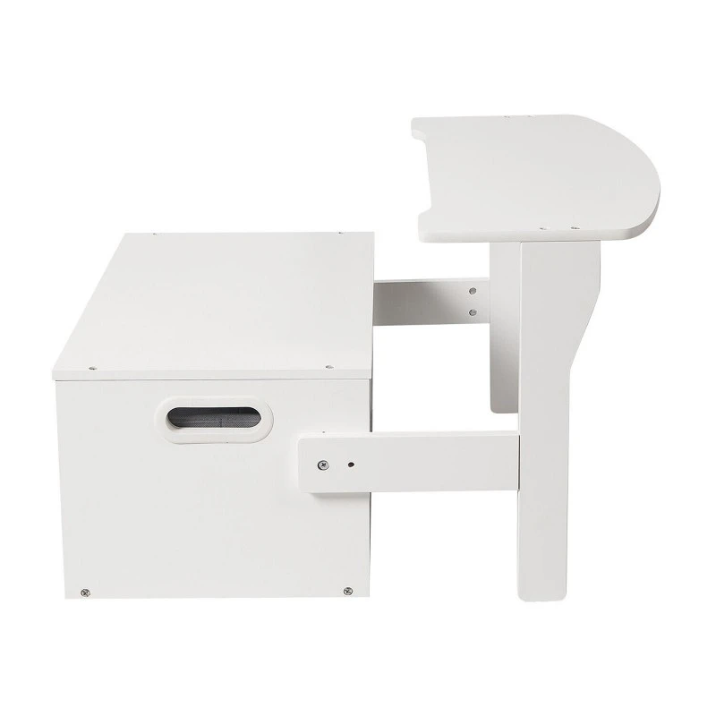 Детска Дървена Пейка, Бюро и Органайзер - 3 в 1 с Място за Съхранение - Бяло и Сиво