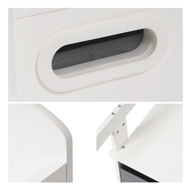 Детска Дървена Пейка, Бюро и Органайзер - 3 в 1 с Място за Съхранение - Бяло и Сиво