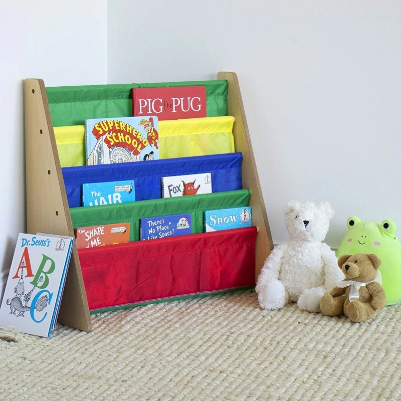 Дървен Органайзер за Детски Книжки и Играчки, Етажерка с Рафтове за Детска Стая, Библиотека - COLORS