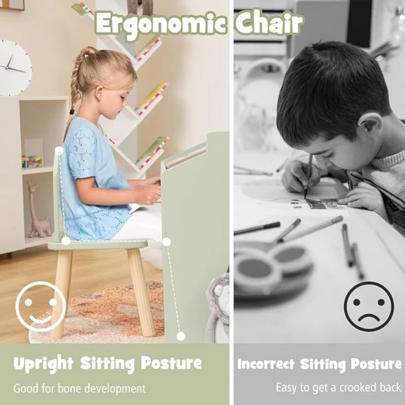 Детска Маса GINGER HOME с 2 Столчета - Мултиактивна Къщичка с Черна Дъска, Плот за Рисуване и Четене