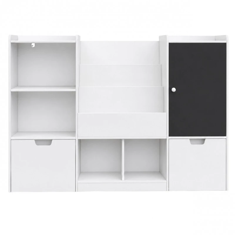 Детски Органайзер за Играчки GINGER HOME с Черна Дъска, Етажерка, 2 Чекмеджета и 6 Отделения, Масивно Дърво и MDF, 140x51x80 см