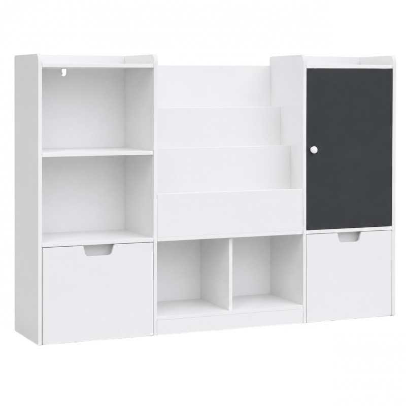 Детски Органайзер за Играчки GINGER HOME с Черна Дъска, Етажерка, 2 Чекмеджета и 6 Отделения, Масивно Дърво и MDF, 140x51x80 см