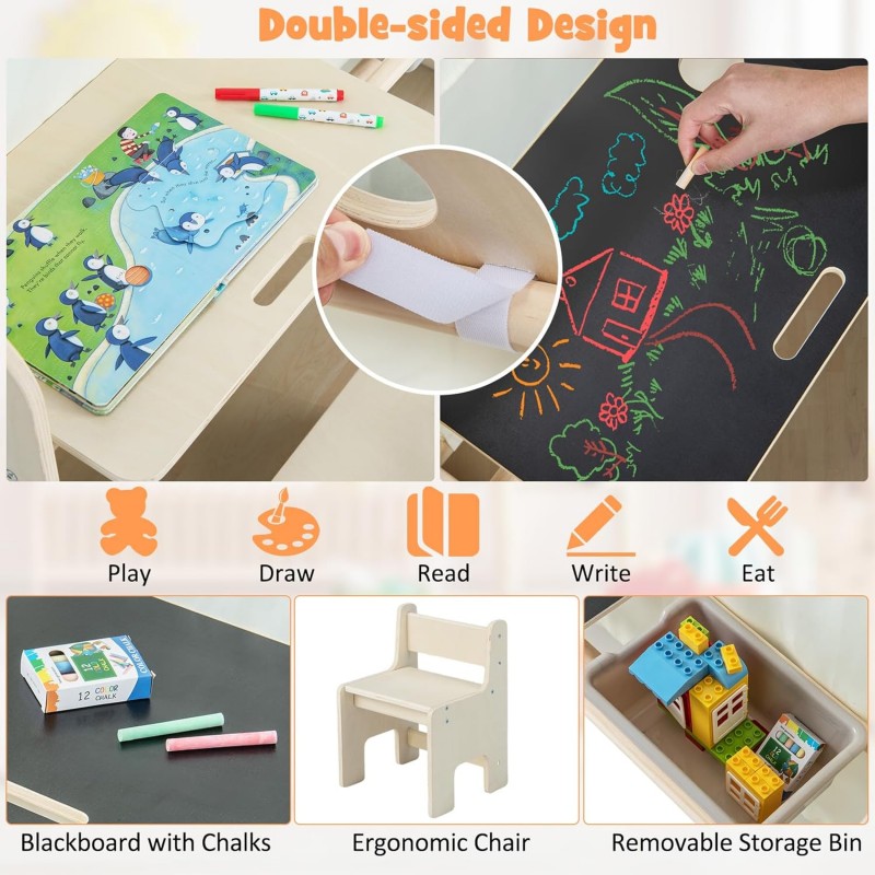Детска Дървена Къща за Игра 6 в 1 GINGER HOME – Стол, Маса, Черна Дъска, Органайзер, Тента и Мека Подложка