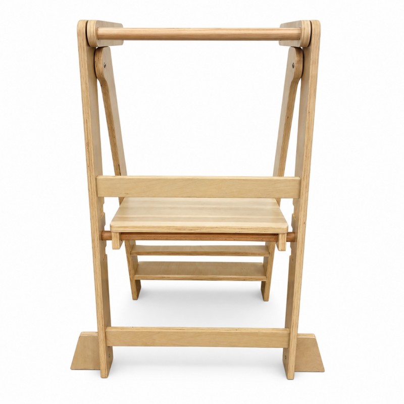 Монтесори Кула за Деца GINGER HOME, Сгъваемо Помощно Столче за Кухня, Learning Tower, Безопасна Детска Стълба, Масивно Натурално Дърво, 51x37x92 см