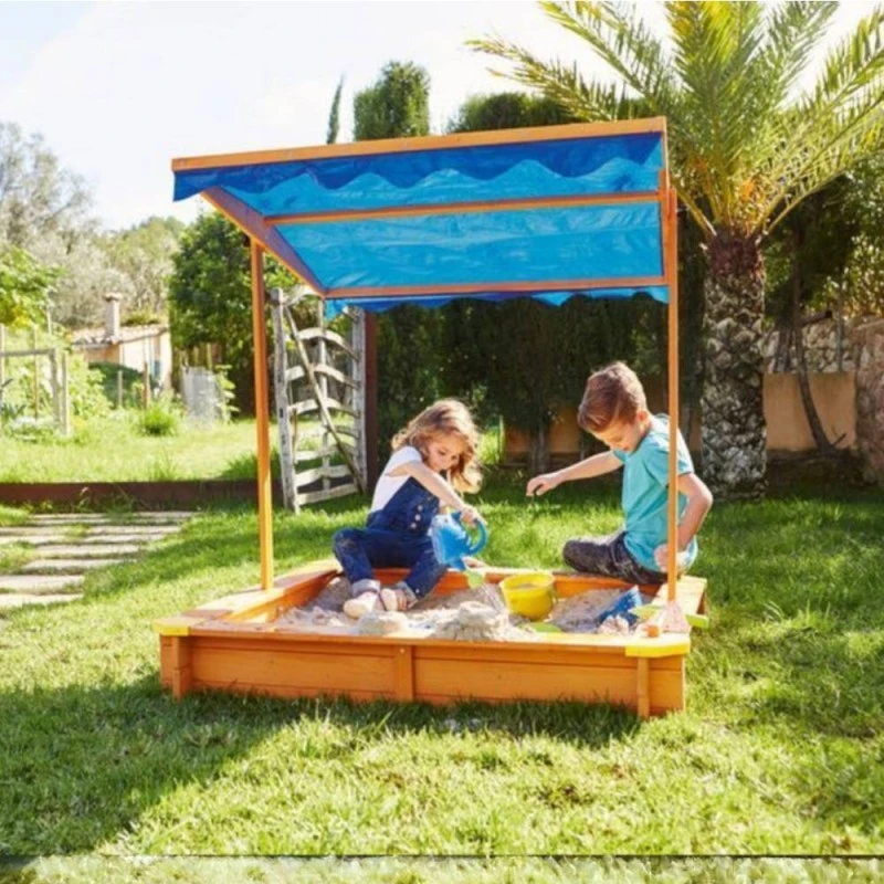 Детски пясъчник GINGER HOME, с регулируемeм, водоустойчив сенник-покривало anti-UV 30, дървен, 117х117 см