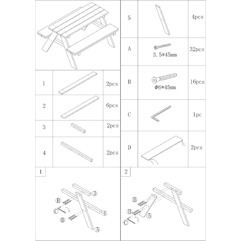 Градински Комплект GINGER HOME, Детска Маса за Пикник с Пейки и Меки Възглавници, Дървен, 89х79х50 см.