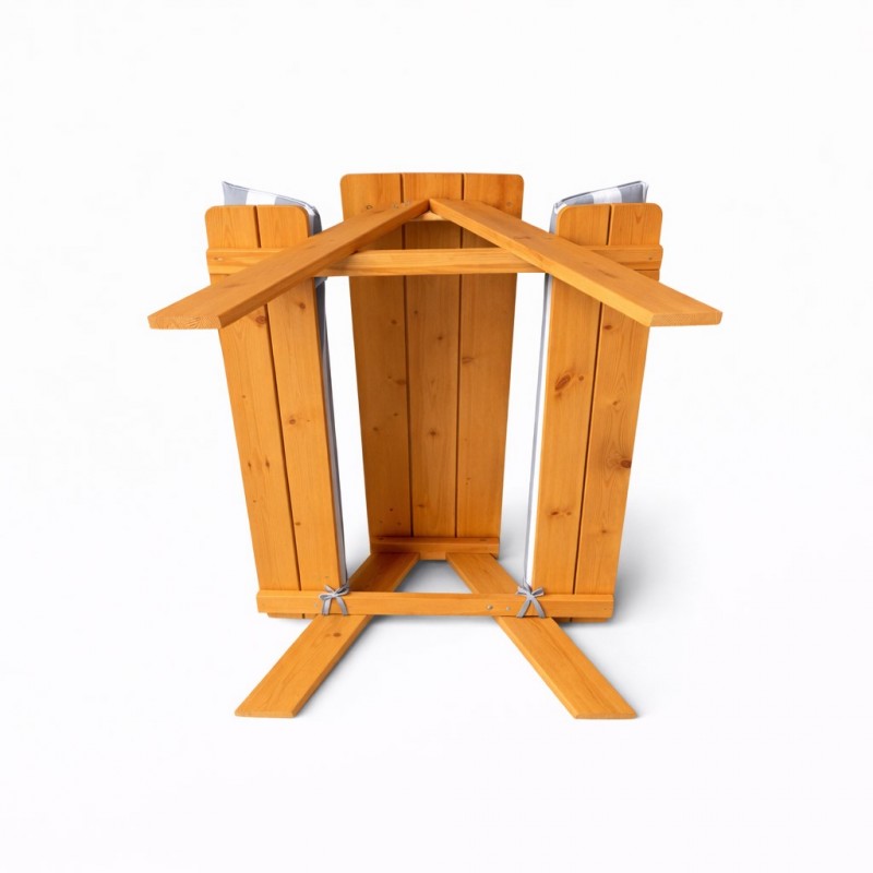 Градински Комплект GINGER HOME, Детска Маса за Пикник с Пейки и Меки Възглавници, Дървен, 89х79х50 см.