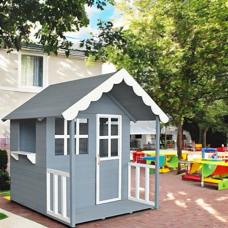 Дървена Детска Къща GINGER HOME, 139x143.5x149 см, за Игри на Открито в Двора и Градината