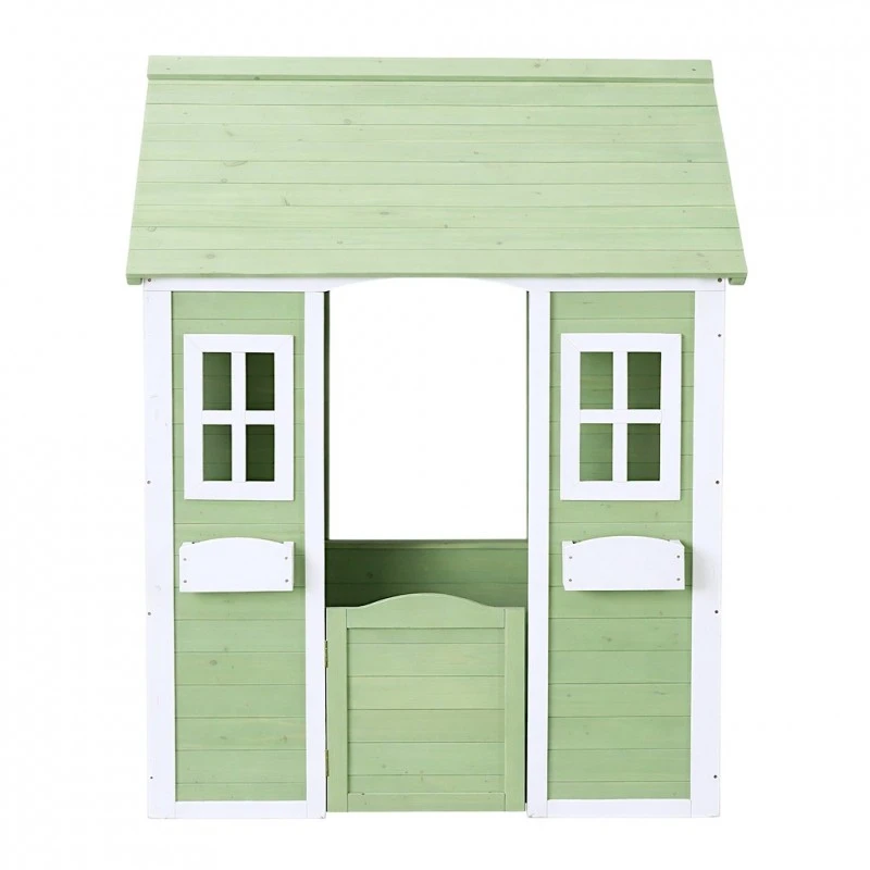 Детска Дървена Къщичка за Игра на Открито GINGER HOME за Двор и Градина – Зелено и Бяло, 107×90×144 см