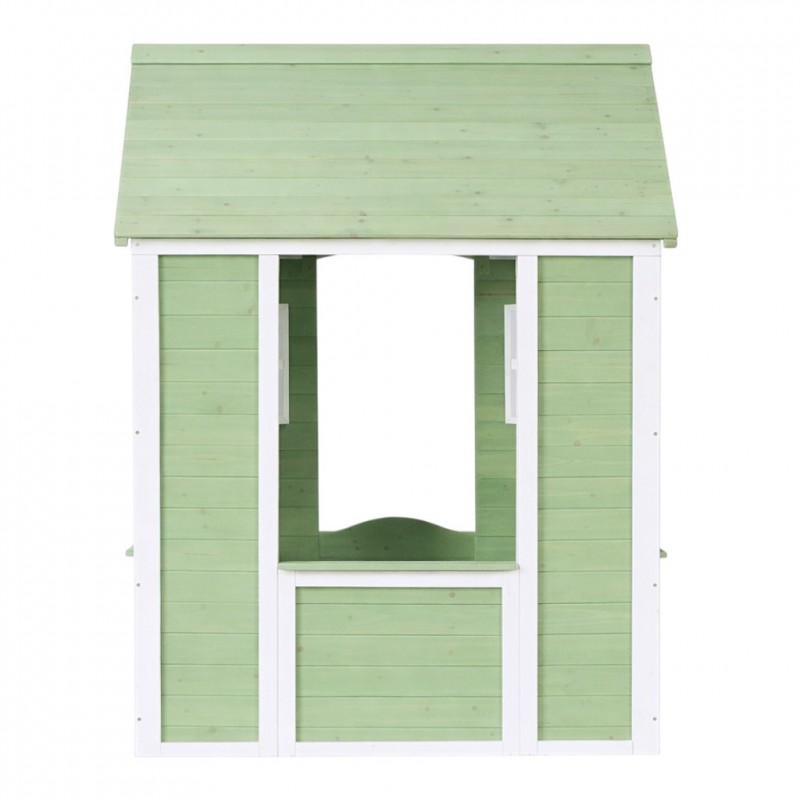 Детска Дървена Къщичка за Игра на Открито GINGER HOME за Двор и Градина – Зелено и Бяло, 107×90×144 см