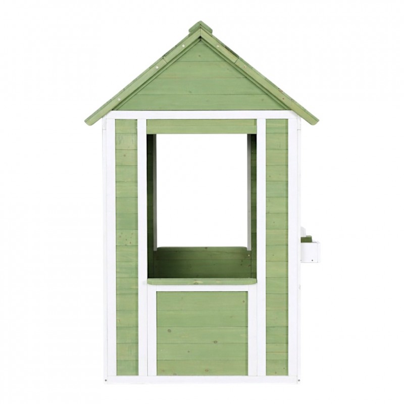 Детска Дървена Къщичка за Игра на Открито GINGER HOME за Двор и Градина – Зелено и Бяло, 107×90×144 см