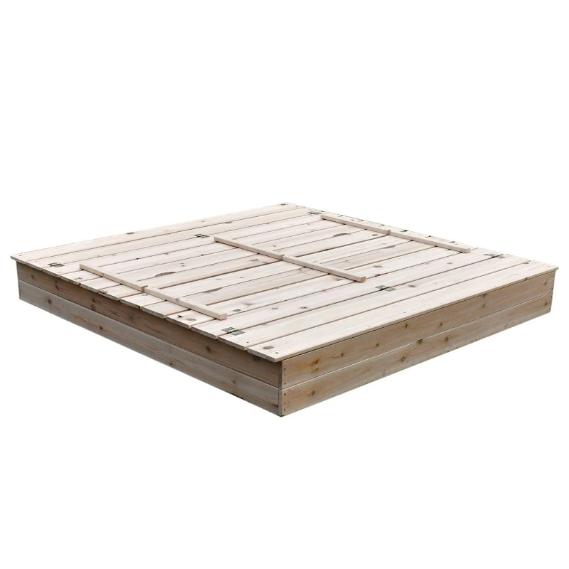 Голям Детски Пясъчник с Пейки и Сгъваем Капак GINGER HOME 157x157x21см, Дървен
