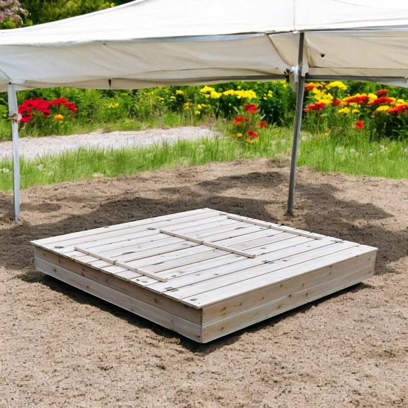 Голям Детски Пясъчник с Пейки и Сгъваем Капак GINGER HOME 157x157x21см, Дървен