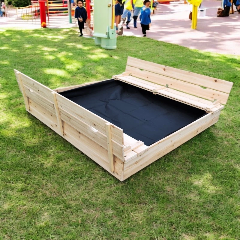 Голям Детски Пясъчник с Пейки и Сгъваем Капак GINGER HOME 157x157x21см, Дървен